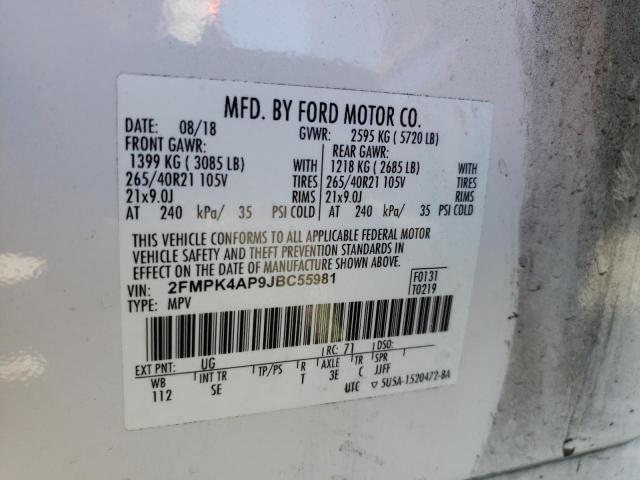 Photo 10 from auction – 2018 FORD EDGE SPORT with VIN 2FMPK4AP9JBC55981