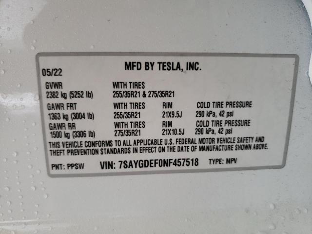 Photo 10 from auction – 2022 TESLA MODEL Y with VIN 7SAYGDEF0NF457518