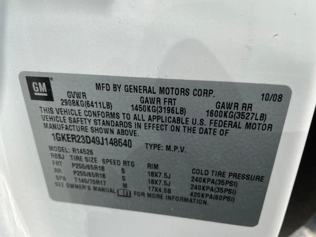 Photo 10 from auction – 2009 GMC ACADIA SLT with VIN 1GKER23D49J148640