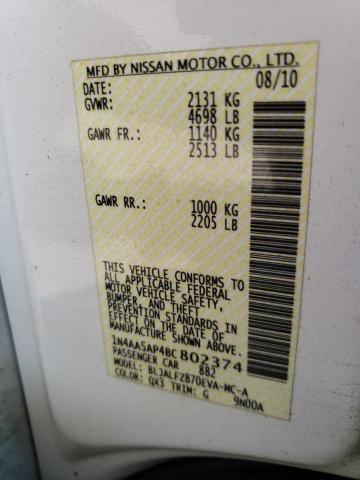 Photo 10 from auction – 2011 NISSAN MAXIMA S with VIN 1N4AA5AP4BC802374