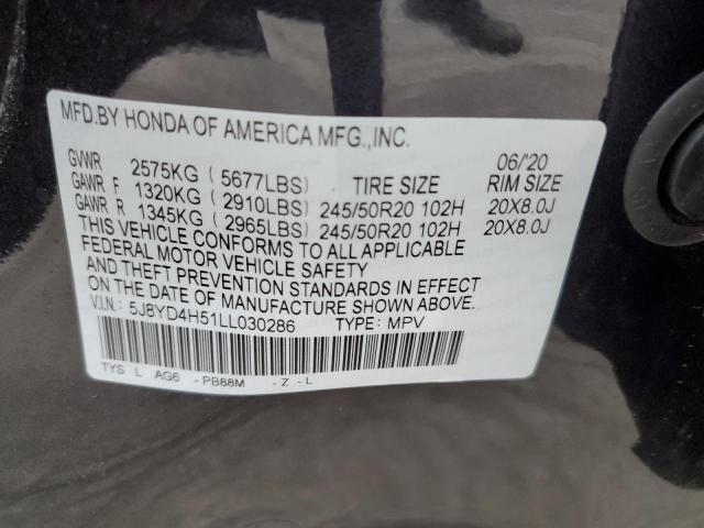 Photo 10 from auction – 2020 ACURA MDX TECHNO with VIN 5J8YD4H51LL030286