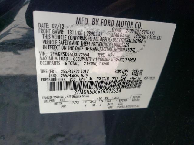 Photo 10 from auction – 2012 FORD FLEX LIMIT with VIN 2FMGK5DC6CBD22554