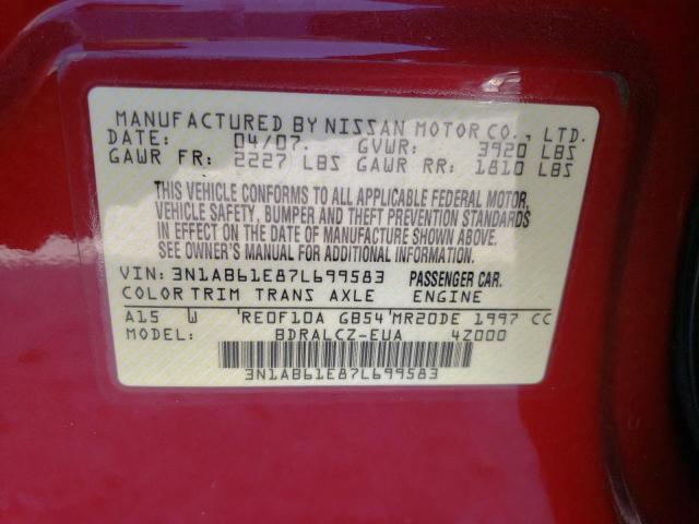 Photo 10 from auction – 2007 NISSAN SENTRA 2.0 with VIN 3N1AB61E87L699583