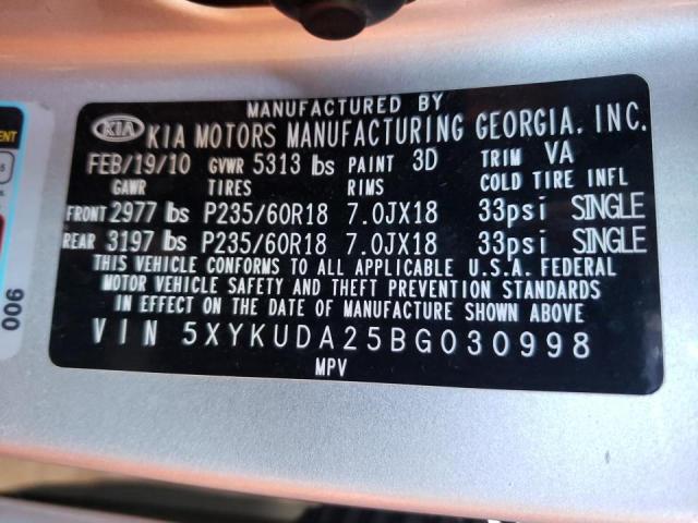 Photo 10 from auction – 2011 KIA SORENTO EX with VIN 5XYKUDA25BG030998