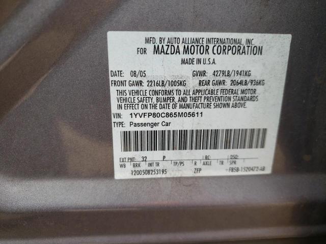 Photo 10 from auction – 2006 MAZDA 6 I with VIN 1YVFP80C865M05611