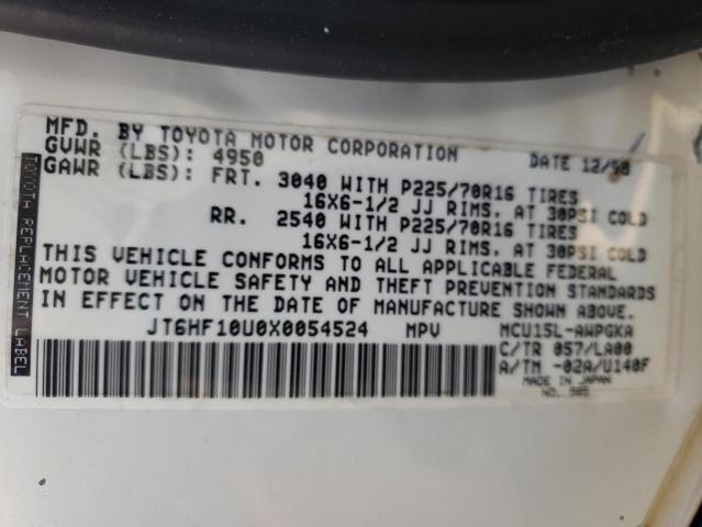 Photo 10 from auction – 1999 LEXUS RX 300 with VIN JT6HF10U0X0054524