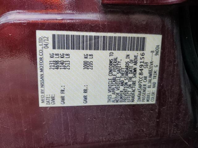 Photo 10 from auction – 2012 NISSAN MAXIMA S with VIN 1N4AA5AP7CC849156