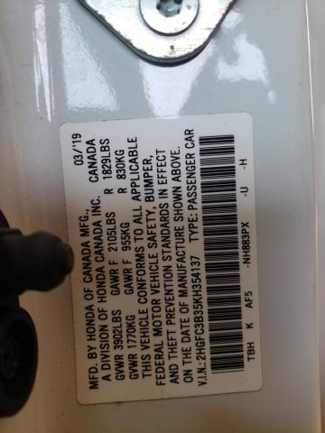 Photo 10 from auction – 2019 HONDA CIVIC EX with VIN 2HGFC3B35KH354137