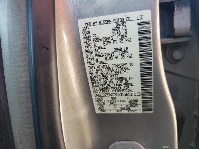 Photo 10 from auction – 2003 NISSAN FRONTIER C with VIN 1N6ED29X63C450113