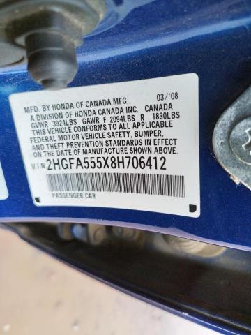 Photo 10 from auction – 2008 HONDA CIVIC SI with VIN 2HGFA555X8H706412