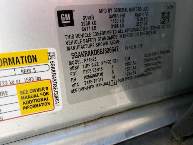 Photo 10 from auction – 2014 BUICK ENCLAVE with VIN 5GAKRAKD8EJ336647