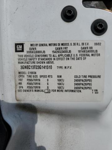 Photo 10 from auction – 2003 CHEVROLET AVALANCHE with VIN 3GNEC13T23G141510