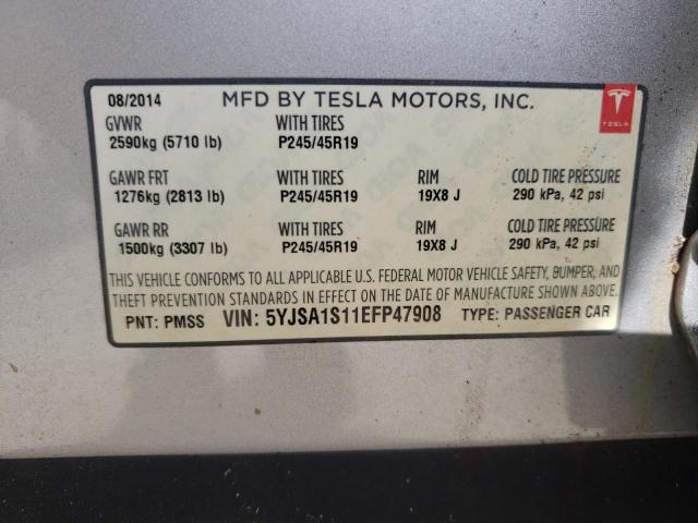 Photo 10 from auction – 2014 TESLA MODEL S with VIN 5YJSA1S11EFP47908
