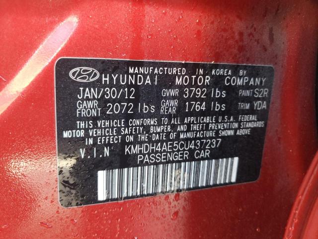 Photo 10 from auction – 2012 HYUNDAI ELANTRA GL with VIN KMHDH4AE5CU437237