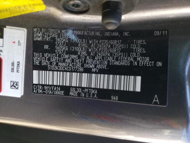 Foto 10 de la subasta – 2012 TOYOTA SIENNA con VIN 5TDZK3DC4CS177286