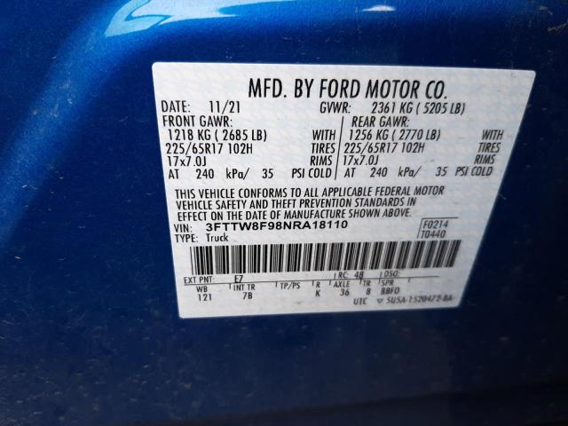 Photo 10 from auction – 2022 FORD MAVERICK X with VIN 3FTTW8F98NRA18110
