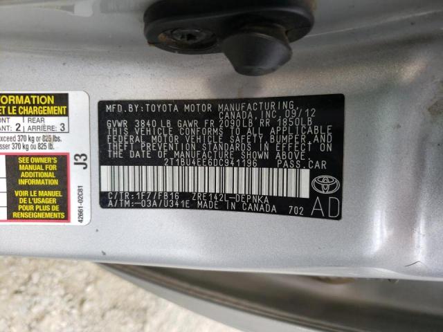 Photo 10 from auction – 2013 TOYOTA COROLLA BA with VIN 2T1BU4EE6DC941196