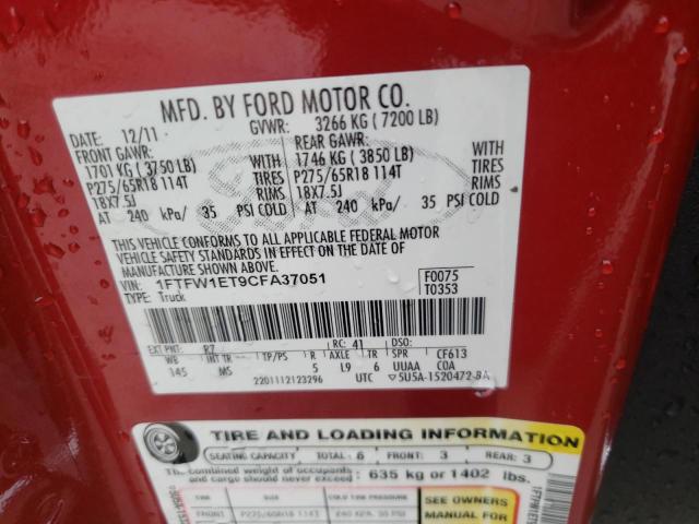 Photo 10 from auction – 2012 FORD F150 SUPER with VIN 1FTFW1ET9CFA37051
