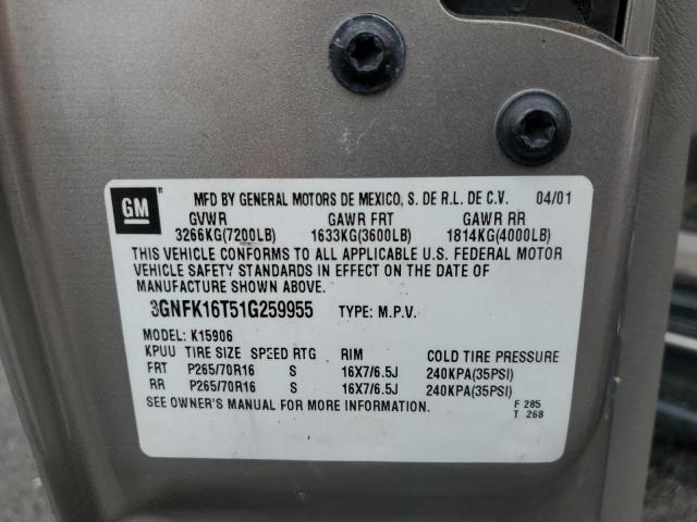 Photo 10 from auction – 2001 CHEVROLET SUBURBAN with VIN 3GNFK16T51G259955