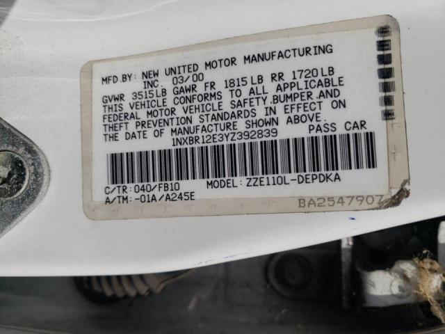 Photo 10 from auction – 2000 TOYOTA COROLLA VE with VIN 1NXBR12E3YZ392839