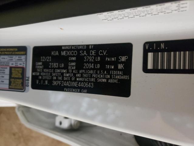 Photo 10 from auction – 2022 KIA FORTE FE with VIN 3KPF24ADXNE440643