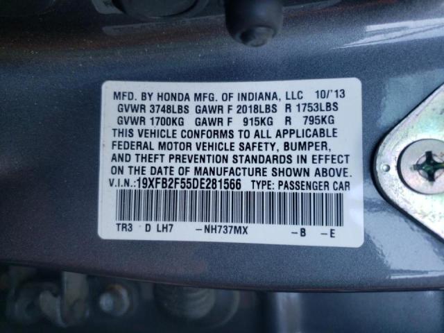 Photo 10 from auction – 2013 HONDA CIVIC LX with VIN 19XFB2F55DE281566