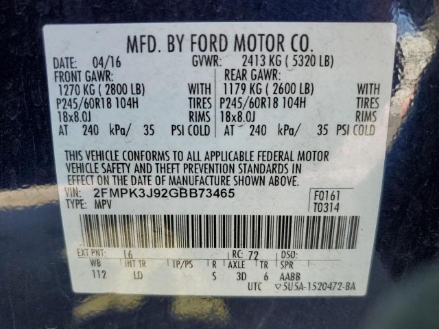 Photo 10 from auction – 2016 FORD EDGE SEL with VIN 2FMPK3J92GBB73465
