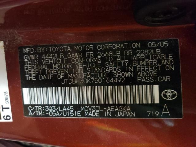 Photo 10 from auction – 2005 TOYOTA CAMRY LE with VIN JTDBF30K750164492