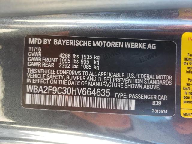 Photo 10 from auction – 2017 BMW 230I with VIN WBA2F9C30HV664635