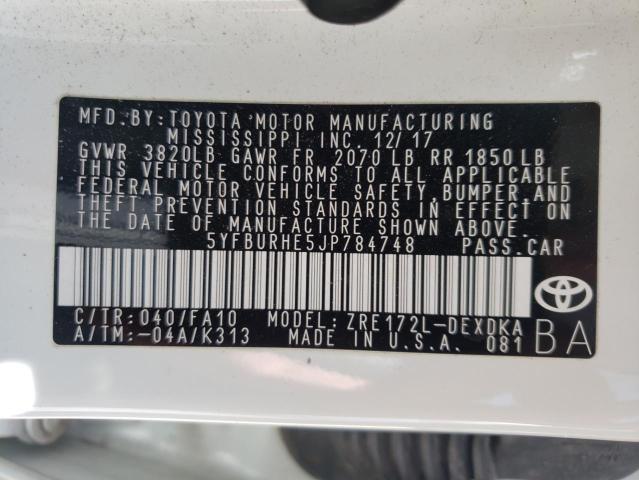 Photo 10 from auction – 2018 TOYOTA COROLLA L with VIN 5YFBURHE5JP784748