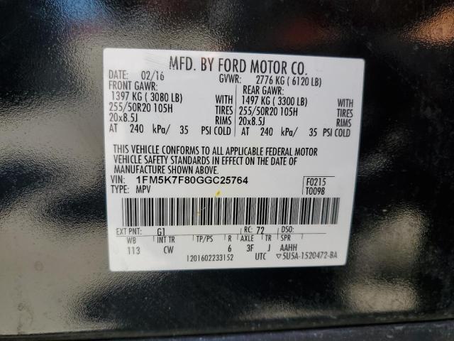 Photo 10 from auction – 2016 FORD EXPLORER L with VIN 1FM5K7F80GGC25764