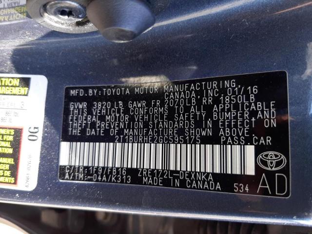 Photo 10 from auction – 2016 TOYOTA COROLLA L with VIN 2T1BURHE2GC595175