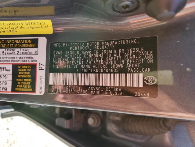 Photo 10 from auction – 2012 TOYOTA CAMRY BASE with VIN 4T1BF1FK0CU101635