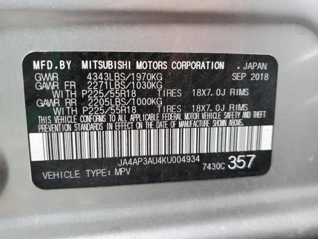 Photo 10 from auction – 2019 MITSUBISHI OUTLANDER with VIN JA4AP3AU4KU004934