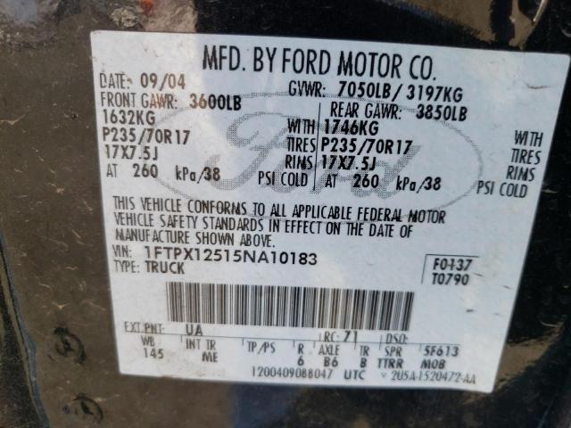 Photo 10 from auction – 2005 FORD F150 with VIN 1FTPX12515NA10183