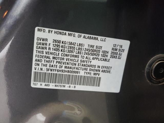 Photo 10 from auction – 2017 HONDA PILOT TOUR with VIN 5FNYF6H93HB009991
