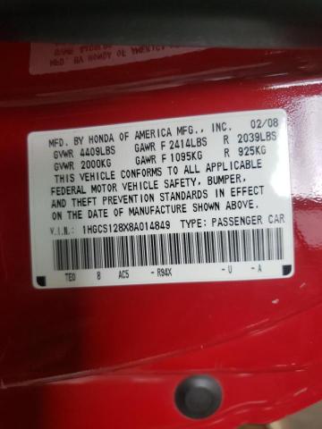 Photo 10 from auction – 2008 HONDA ACCORD EXL with VIN 1HGCS128X8A014849