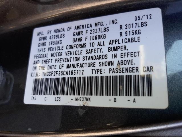 Photo 10 from auction – 2012 HONDA ACCORD LX with VIN 1HGCP2F35CA165712