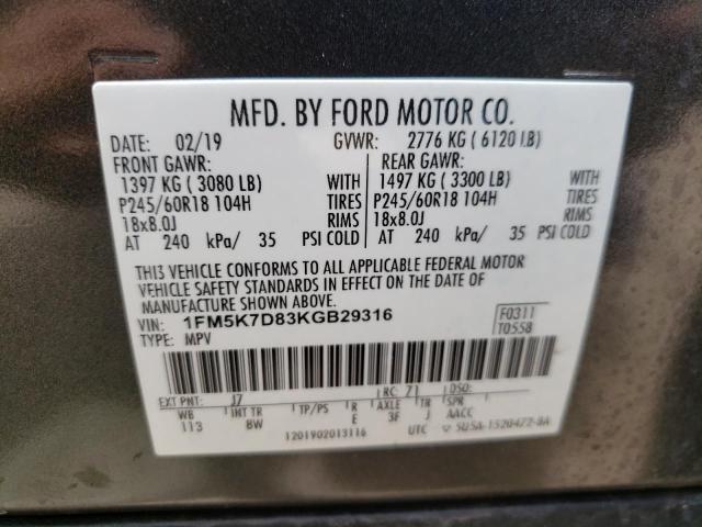 Foto 10 de la subasta – 2019 FORD EXPLORER X con VIN 1FM5K7D83KGB29316