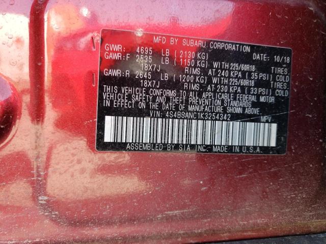 Photo 10 from auction – 2019 SUBARU OUTBACK 2. with VIN 4S4BSANC1K3254342