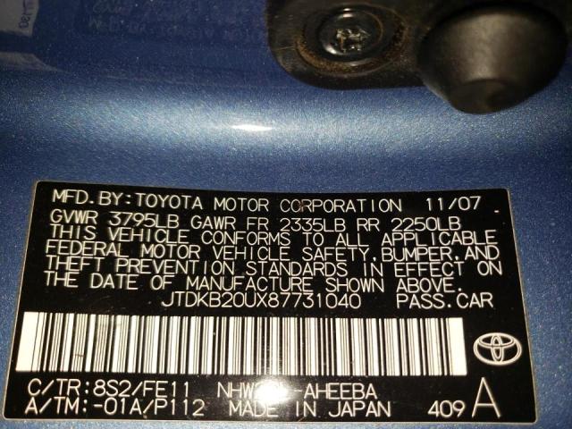 Photo 10 from auction – 2008 TOYOTA PRIUS with VIN JTDKB20UX87731040