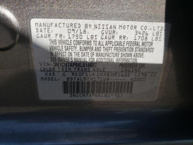 Photo 10 from auction – 2019 NISSAN VERSA S with VIN 3N1CN7AP6KL814987