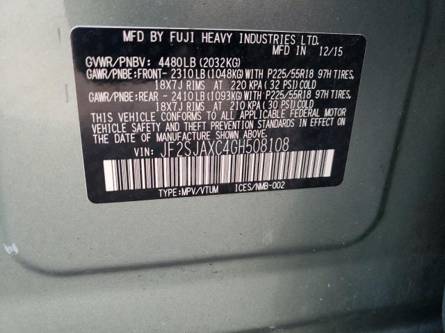 Photo 10 from auction – 2016 SUBARU FORESTER 2 with VIN JF2SJAXC4GH508108