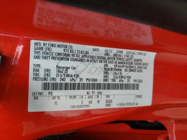 Photo 10 from auction – 2012 FORD FOCUS SEL with VIN 1FAHP3H29CL368160