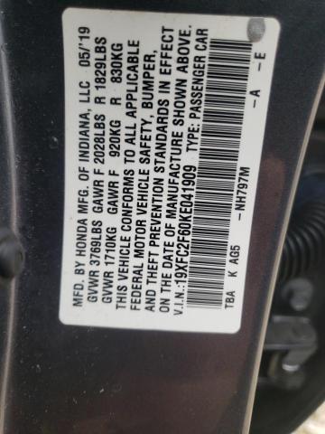 Photo 10 from auction – 2019 HONDA CIVIC LX with VIN 19XFC2F60KE041909