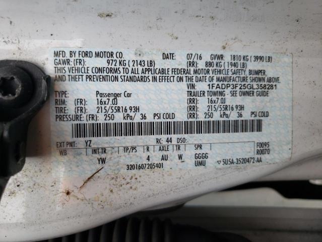 Photo 10 from auction – 2016 FORD FOCUS SE with VIN 1FADP3F25GL358281
