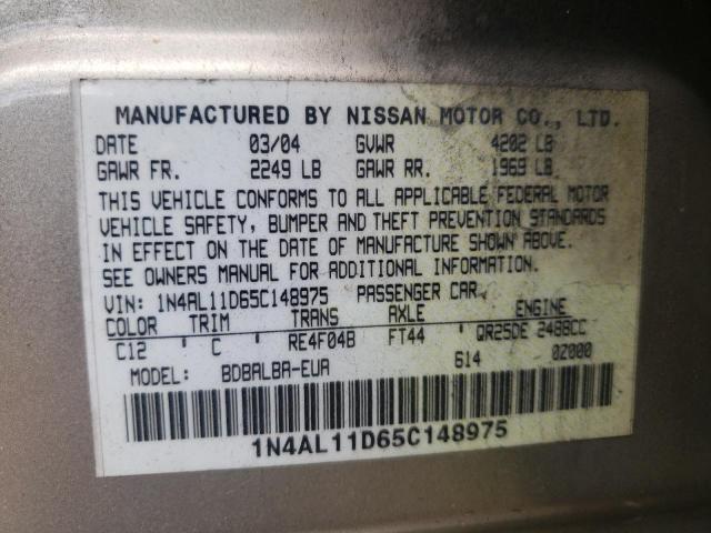 Photo 10 from auction – 2005 NISSAN ALTIMA S with VIN 1N4AL11D65C148975