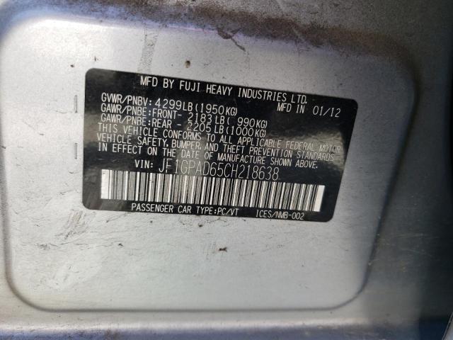 Photo 10 from auction – 2012 SUBARU IMPREZA PR with VIN JF1GPAD65CH218638