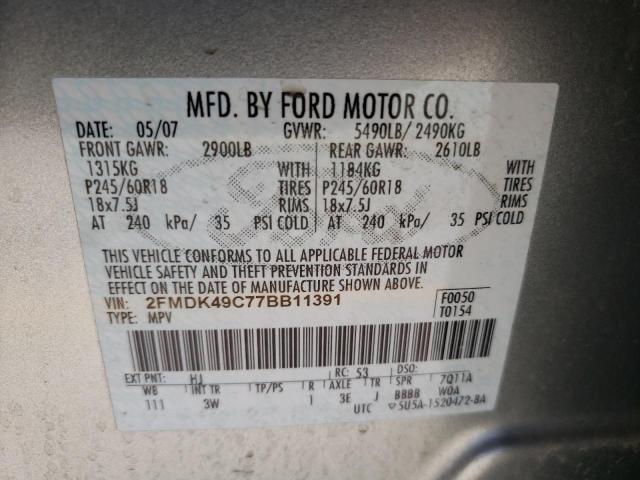 Photo 10 from auction – 2007 FORD EDGE SEL P with VIN 2FMDK49C77BB11391