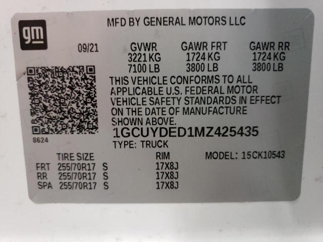 Photo 10 from auction – 2021 CHEVROLET SILVERADO with VIN 1GCUYDED1MZ425435
